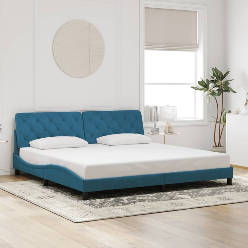 Cadre de lit sans matelas bleu 200x200 cm velours 