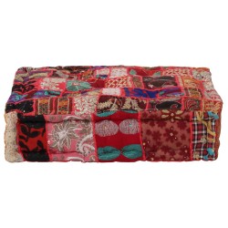 Pouf carré en coton fait à la main 50 x 50 x 12 cm Rouge 