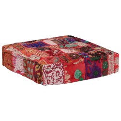 Pouf carré en coton fait à la main 50 x 50 x 12 cm Rouge 