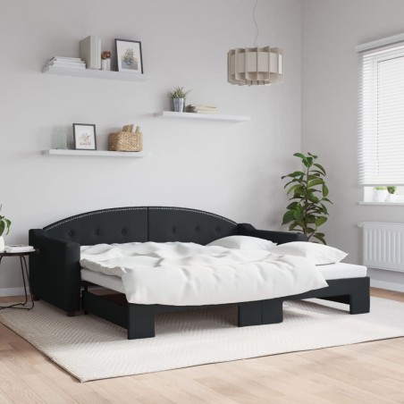 Lit de jour avec lit gigogne noir 90x190 cm tissu 