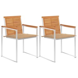 Chaises de jardin avec coussins lot de 2 Acacia solide et acier 