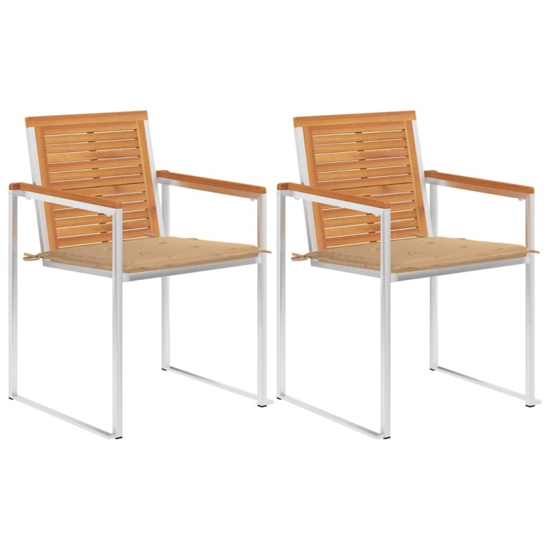 Chaises de jardin avec coussins lot de 2 Acacia solide et acier Chaises de jardin avec coussins lot de 2 Acacia solide et acier
