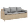 Canapé de jardin avec coussins 3 places beige résine tressée 