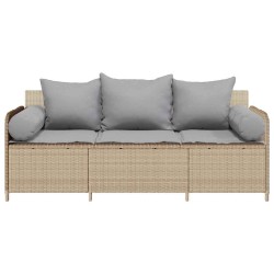 Canapé de jardin avec coussins 3 places beige résine tressée 