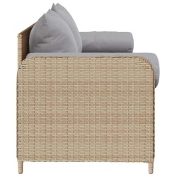 Canapé de jardin avec coussins 3 places beige résine tressée 