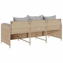 Canapé de jardin avec coussins 3 places beige résine tressée 