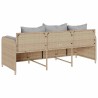 Canapé de jardin avec coussins 3 places beige résine tressée 