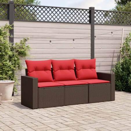 Salon de jardin avec coussins 3 pcs marron résine tressée 