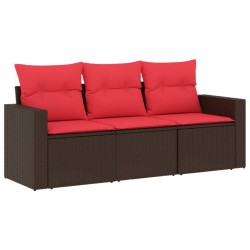 Salon de jardin avec coussins 3 pcs marron résine tressée 