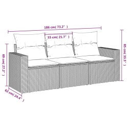 Salon de jardin avec coussins 3 pcs marron résine tressée 