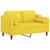 Canapé 2 places avec oreillers jaune clair 120 cm tissu 