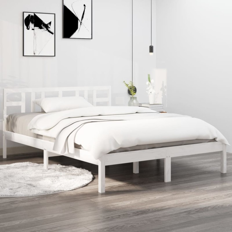 Cadre de lit sans matelas blanc 160x200 cm bois massif 