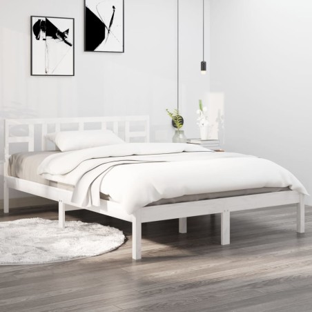 Cadre de lit sans matelas blanc 160x200 cm bois massif 
