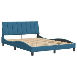 Cadre de lit avec LED sans matelas bleu 140x200 cm velours 