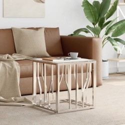 Table basse argenté 50x50x50 cm acier inoxydable et verre 