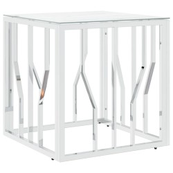 Table basse argenté 50x50x50 cm acier inoxydable et verre 