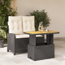Ensemble à manger de jardin coussins 2pcs noir résine tressée 