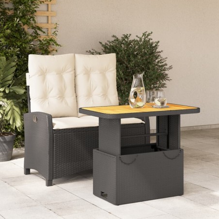 Ensemble à manger de jardin coussins 2pcs noir résine tressée 