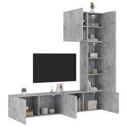 Unités murales TV 5 pcs gris béton bois d'ingénierie 