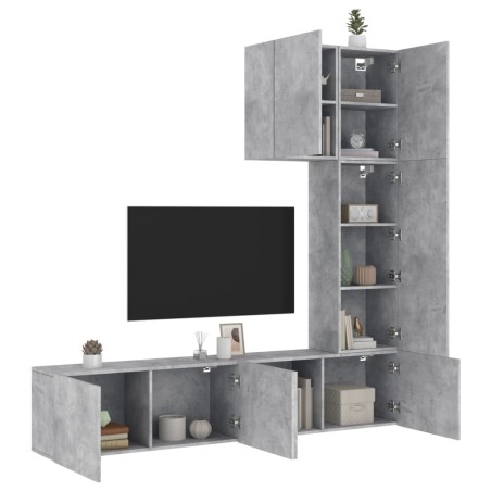 Unités murales TV 5 pcs gris béton bois d'ingénierie 