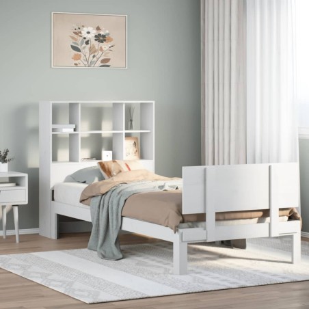 Lit bibliothèque sans matelas blanc 90x190cm bois de pin massif 