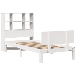 Lit bibliothèque sans matelas blanc 90x190cm bois de pin massif 