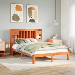 Lit bibliothèque sans matelas cire marron 120x190cm pin massif 
