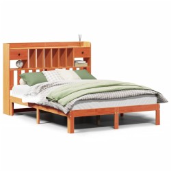 Lit bibliothèque sans matelas cire marron 120x190cm pin massif 