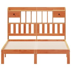 Lit bibliothèque sans matelas cire marron 120x190cm pin massif 