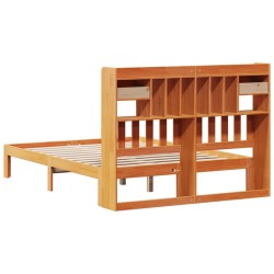 Lit bibliothèque sans matelas cire marron 120x190cm pin massif 
