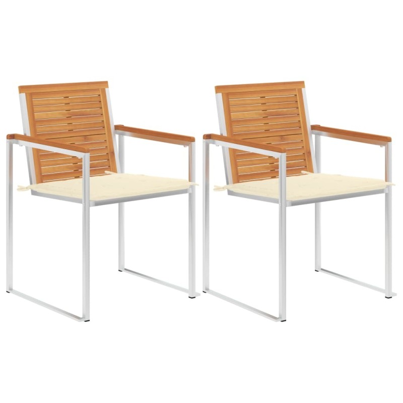 Chaises de jardin avec coussins lot de 2 Acacia solide et acier Chaises de jardin avec coussins lot de 2 Acacia solide et acier