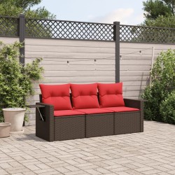 Salon de jardin avec coussins 3 pcs marron résine tressée 