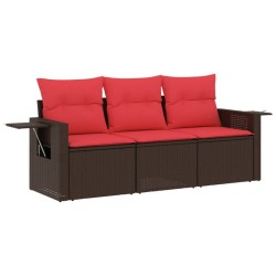 Salon de jardin avec coussins 3 pcs marron résine tressée 