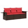 Salon de jardin avec coussins 3 pcs marron résine tressée 