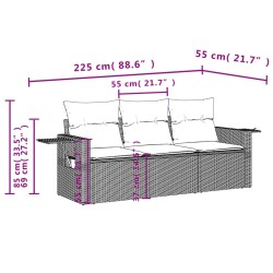 Salon de jardin avec coussins 3 pcs marron résine tressée 