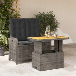 Ensemble à manger de jardin et coussins 2 pcs gris rotin 