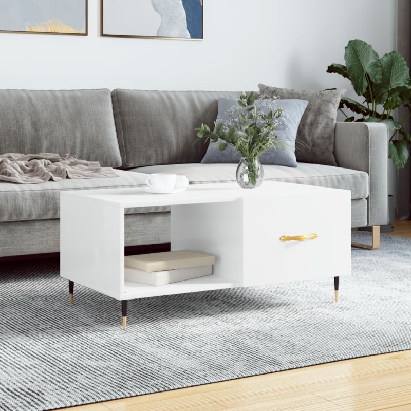 Table basse Blanc brillant 90x50x40 cm Bois d'ingénierie Table basse Blanc brillant 90x50x40 cm Bois d'ingénierie