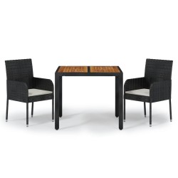 Ensemble à manger de jardin avec coussins 3 pcs Noir 