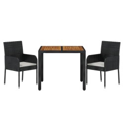 Ensemble à manger de jardin avec coussins 3 pcs Noir 