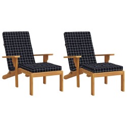 Coussins de chaise longue lot de 2 noir motif à carreaux 