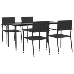 Ensemble à manger de jardin 5 pcs Noir Résine tressée 