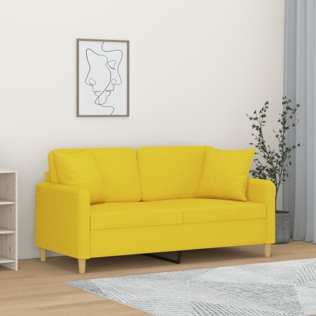 Canapé 2 places avec oreillers jaune clair 140 cm tissu 