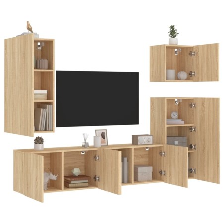 Unités murales TV 5 pcs chêne sonoma bois d'ingénierie 
