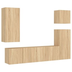 Unités murales TV 5 pcs chêne sonoma bois d'ingénierie 