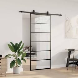 Porte coulissante kit de quincaillerie noir 90x205 cm verre ESG 