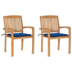 Chaises de jardin lot de 2 avec coussins bleu royal Teck massif 