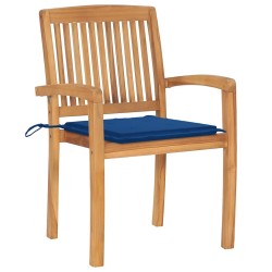 Chaises de jardin lot de 2 avec coussins bleu royal Teck massif 