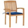 Chaises de jardin lot de 2 avec coussins bleu royal Teck massif 