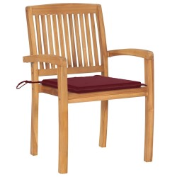 Chaises de jardin lot de 2 avec coussins bordeaux Teck massif 