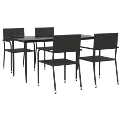 Ensemble à manger de jardin 5 pcs noir résine tressée et acier 